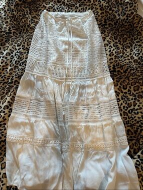 White Crochet Panel Maxi Skirt - Women